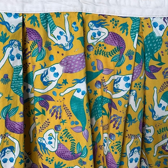 MODCLOTH 100% Cotton Shell & Lining Yellow Purple Mermaid Dress Fit & Flare Sz L - Picture 12 of 13